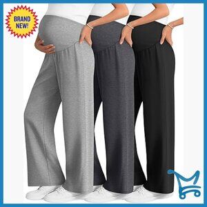 3 Pack Maternity Lounge Pants Wide Leg Over Belly Pregnancy Pajama Pants